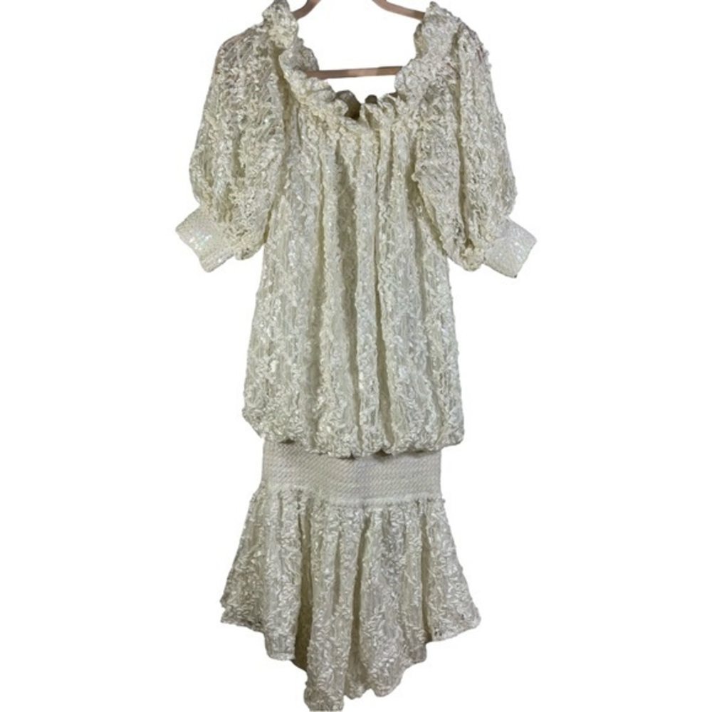 Vintage Damianou white lace off-the-shoulder sequeen dress Size S